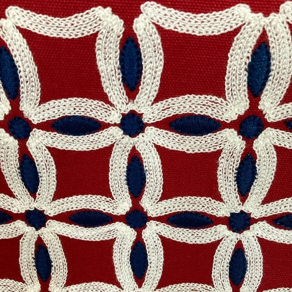 Pier 1 Red White‎ Blue Geometric Embroidery Table Runner NWT Americana Nautical